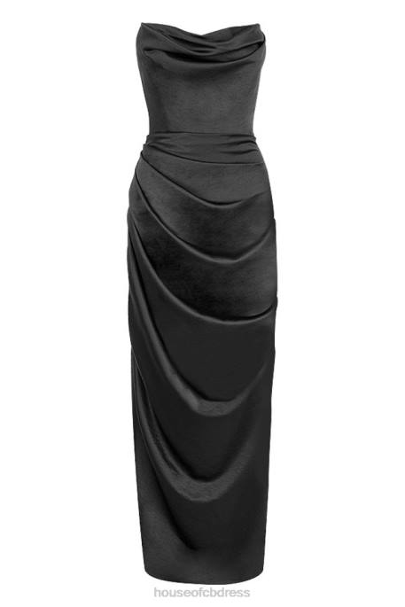 House of CB Adrienne Black Satin Strapless Corset Maxi Clothing 4H6N588