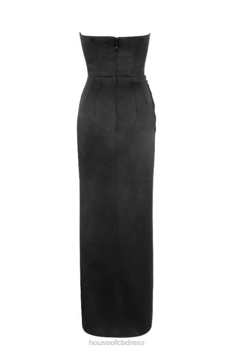 House of CB Adrienne Black Satin Strapless Corset Maxi Clothing 4H6N588