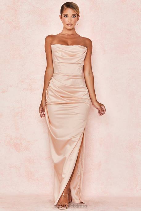 House of CB Adrienne Champagne Satin Strapless Gown Clothing 4H6N622