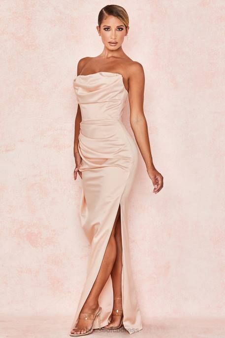 House of CB Adrienne Champagne Satin Strapless Gown Clothing 4H6N622