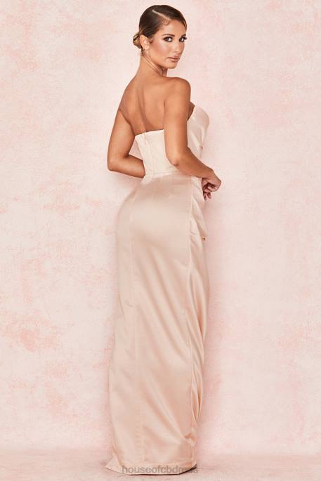 House of CB Adrienne Champagne Satin Strapless Gown Clothing 4H6N622