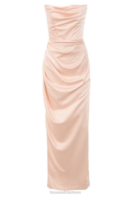 House of CB Adrienne Champagne Satin Strapless Gown Clothing 4H6N622