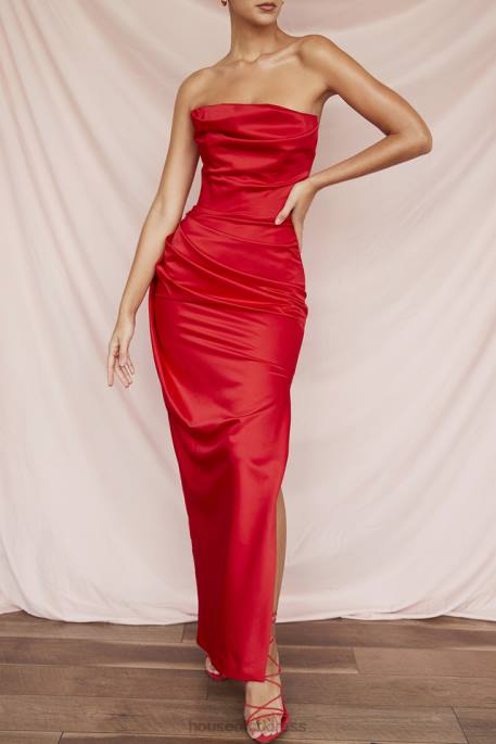 House of CB Adrienne Scarlet Satin Strapless Gown Clothing 4H6N507