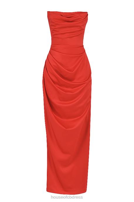 House of CB Adrienne Scarlet Satin Strapless Gown Clothing 4H6N507