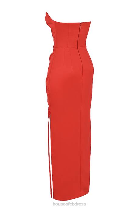 House of CB Adrienne Scarlet Satin Strapless Gown Clothing 4H6N507