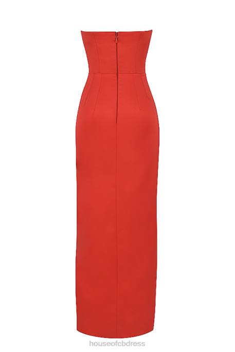 House of CB Adrienne Scarlet Satin Strapless Gown Clothing 4H6N507