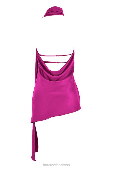 House of CB Aida Hot Pink Asymmetric Wrap Neck Dress Clothing 4H6N320