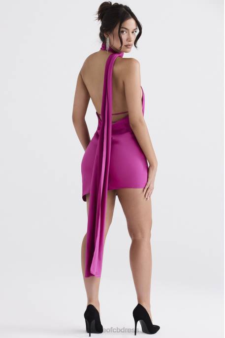 House of CB Aida Hot Pink Asymmetric Wrap Neck Dress Clothing 4H6N320