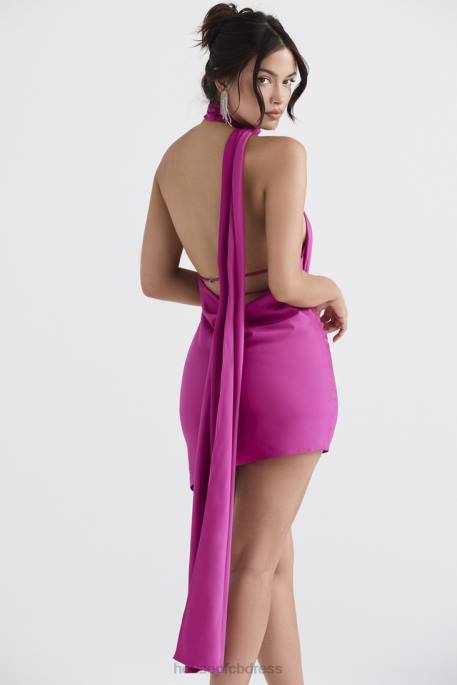 House of CB Aida Hot Pink Asymmetric Wrap Neck Dress Clothing 4H6N320