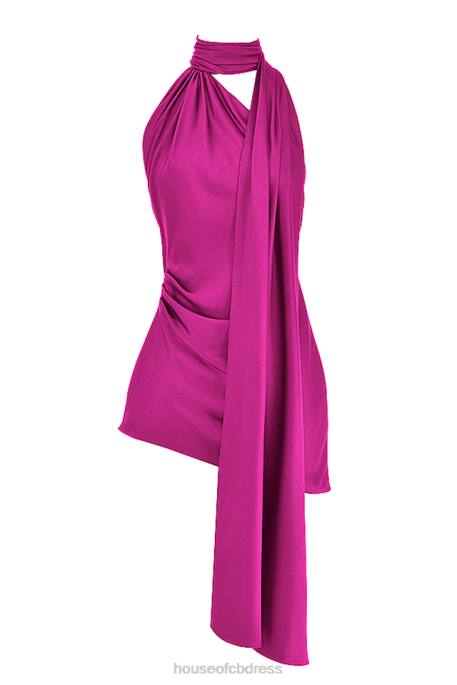 House of CB Aida Hot Pink Asymmetric Wrap Neck Dress Clothing 4H6N320
