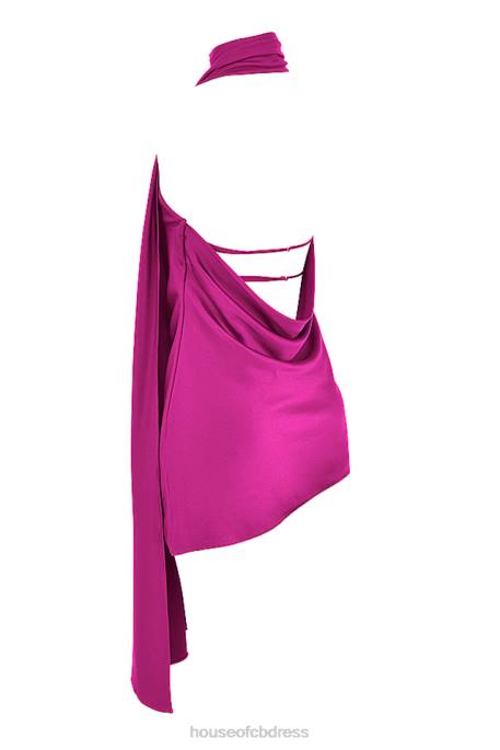 House of CB Aida Hot Pink Asymmetric Wrap Neck Dress Clothing 4H6N320