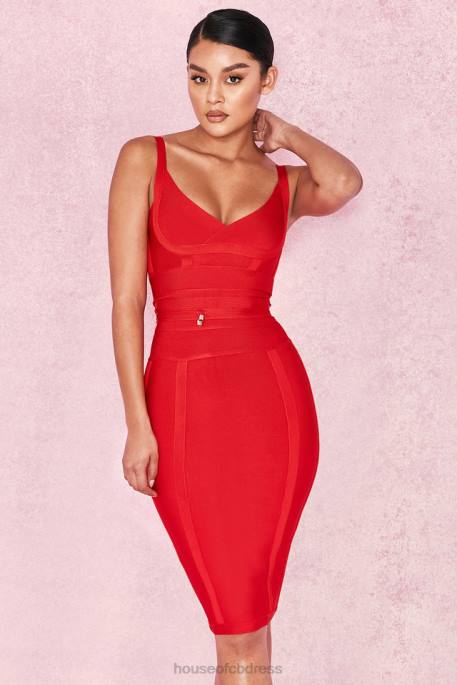 House of CB Belice Red Tie Waist Bandage Dress Clothing 4H6N637