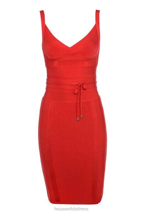 House of CB Belice Red Tie Waist Bandage Dress Clothing 4H6N637