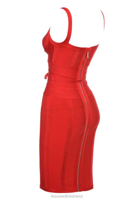 House of CB Belice Red Tie Waist Bandage Dress Clothing 4H6N637