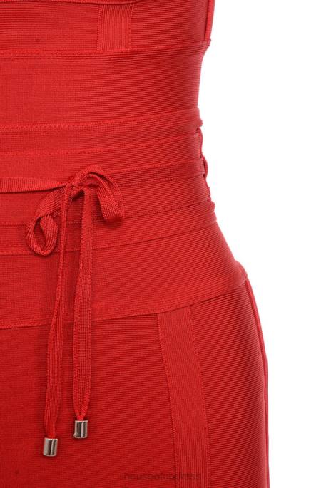 House of CB Belice Red Tie Waist Bandage Dress Clothing 4H6N637