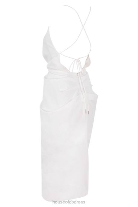 House of CB Eivissa White Cotton Cross Back Wrap Midi Clothing 4H6N604
