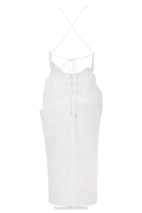 House of CB Eivissa White Cotton Cross Back Wrap Midi Clothing 4H6N604