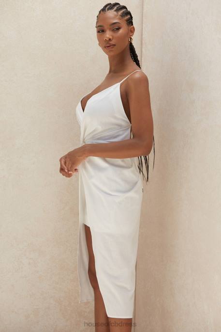 House of CB Eivissa White Cotton Cross Back Wrap Midi Clothing 4H6N604