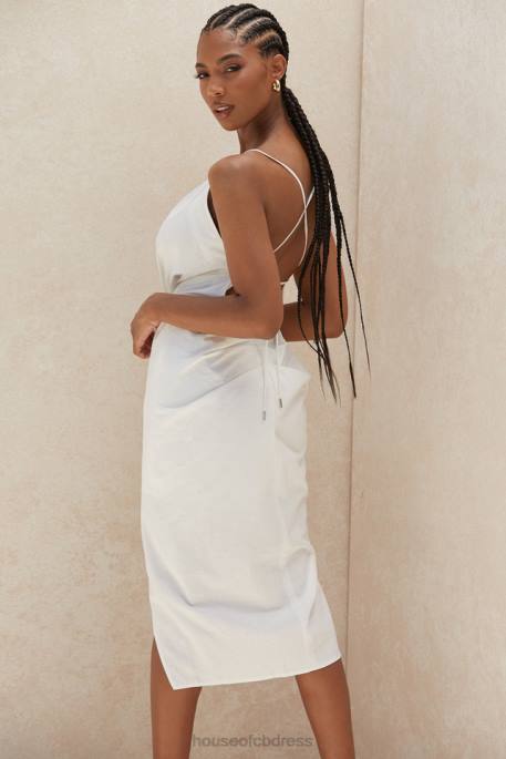House of CB Eivissa White Cotton Cross Back Wrap Midi Clothing 4H6N604