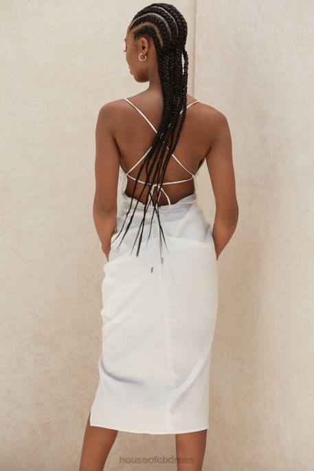 House of CB Eivissa White Cotton Cross Back Wrap Midi Clothing 4H6N604