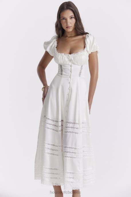 House of CB Eviana Ivory Real Silk Puff Sleeve Dress Clothing 4H6N229