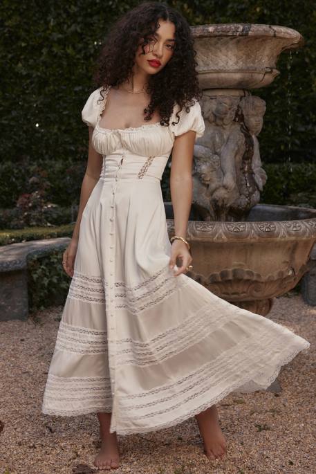 House of CB Eviana Ivory Real Silk Puff Sleeve Dress Clothing 4H6N229