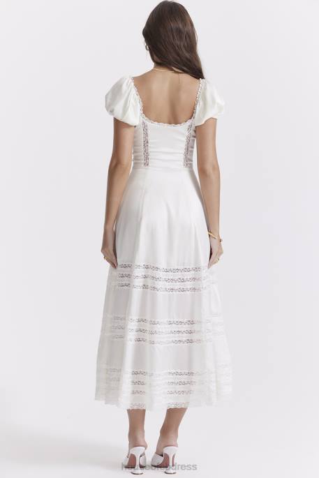 House of CB Eviana Ivory Real Silk Puff Sleeve Dress Clothing 4H6N229