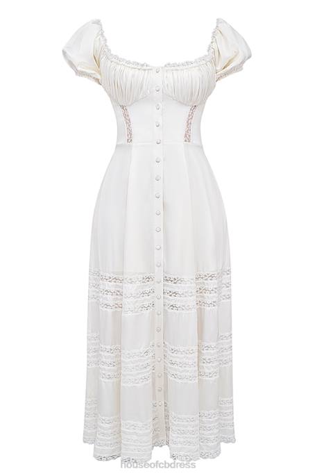 House of CB Eviana Ivory Real Silk Puff Sleeve Dress Clothing 4H6N229