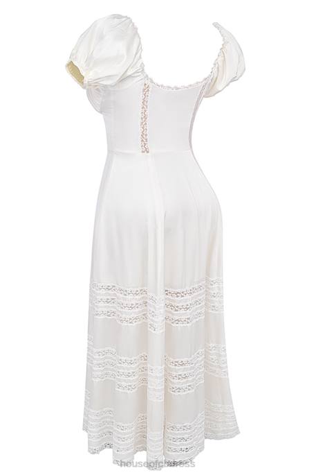 House of CB Eviana Ivory Real Silk Puff Sleeve Dress Clothing 4H6N229