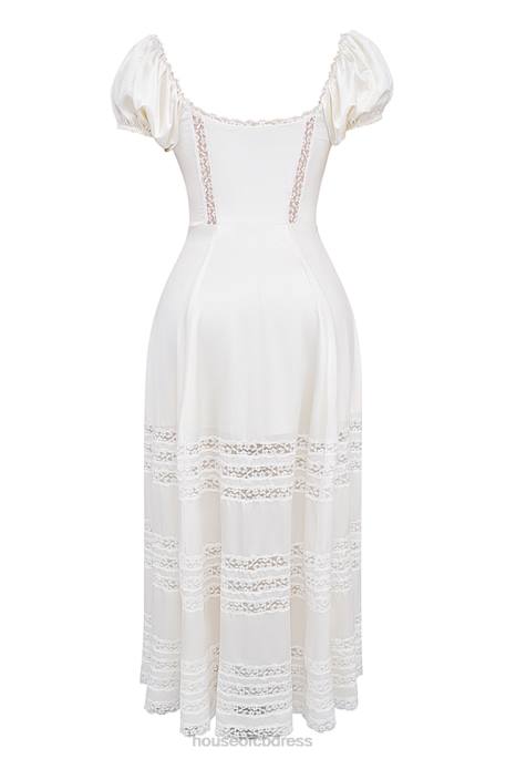 House of CB Eviana Ivory Real Silk Puff Sleeve Dress Clothing 4H6N229