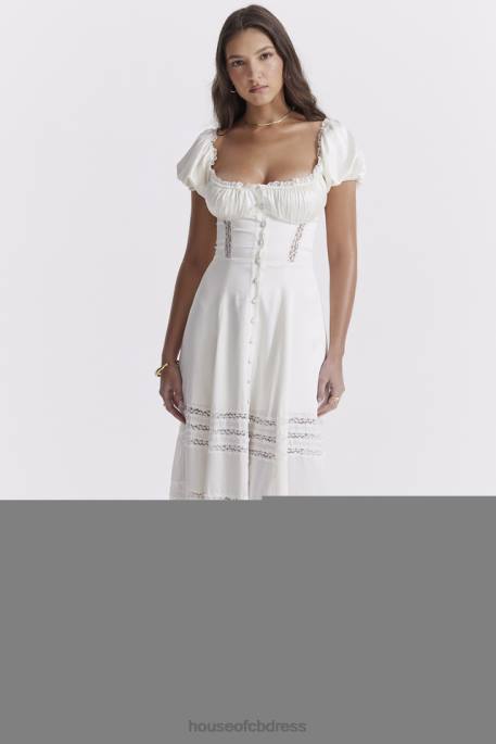 House of CB Eviana Ivory Real Silk Puff Sleeve Dress Clothing 4H6N229