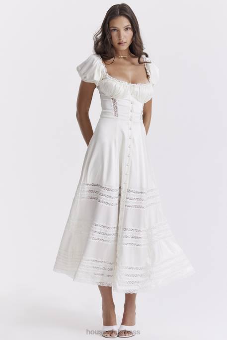 House of CB Eviana Ivory Real Silk Puff Sleeve Dress Clothing 4H6N229