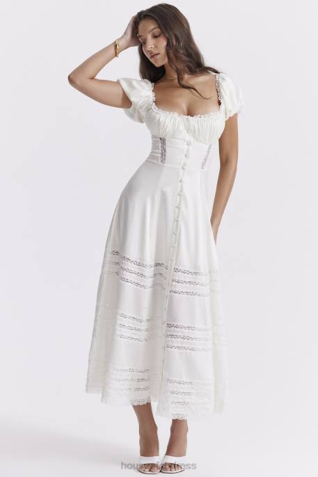 House of CB Eviana Ivory Real Silk Puff Sleeve Dress Clothing 4H6N229