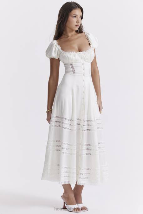 House of CB Eviana Ivory Real Silk Puff Sleeve Dress Clothing 4H6N229