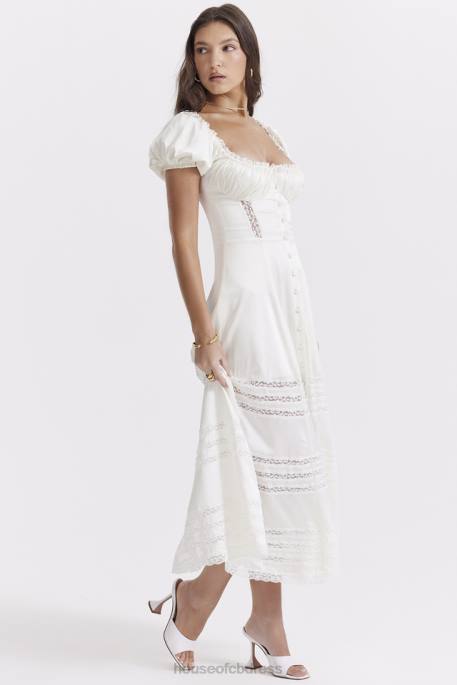 House of CB Eviana Ivory Real Silk Puff Sleeve Dress Clothing 4H6N229