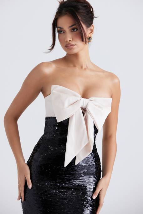 House of CB Holly Black Sequin Strapless Bow Dress Clothing 4H6N341