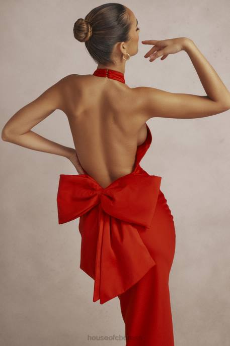 House of CB Ilaria Red Bow Halter Dress Clothing 4H6N349