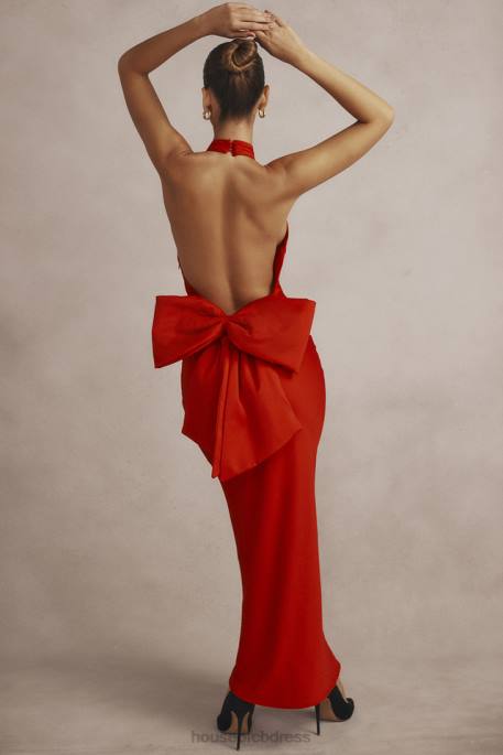 House of CB Ilaria Red Bow Halter Dress Clothing 4H6N349
