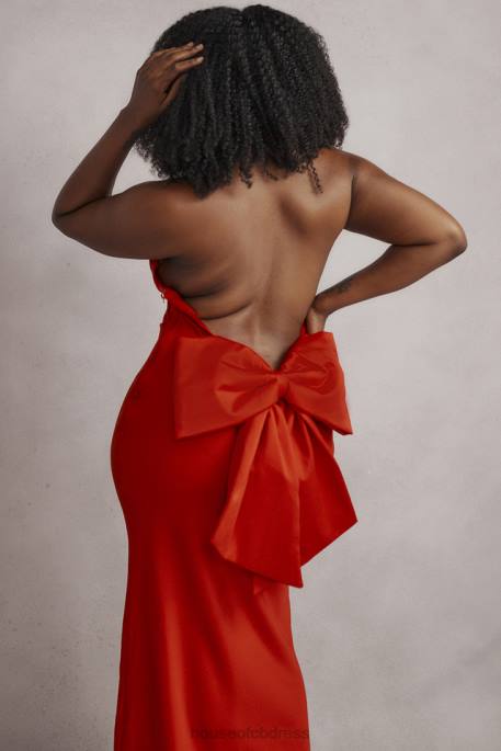 House of CB Ilaria Red Bow Halter Dress Clothing 4H6N349