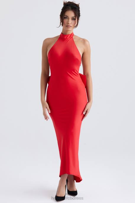 House of CB Ilaria Red Bow Halter Dress Clothing 4H6N349