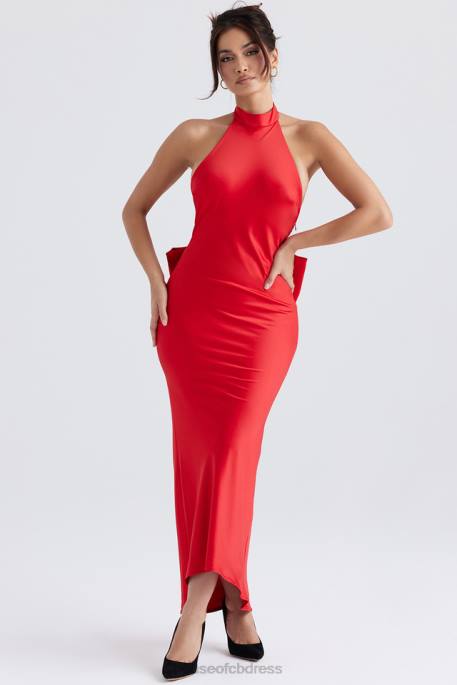 House of CB Ilaria Red Bow Halter Dress Clothing 4H6N349