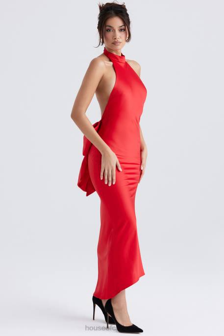 House of CB Ilaria Red Bow Halter Dress Clothing 4H6N349
