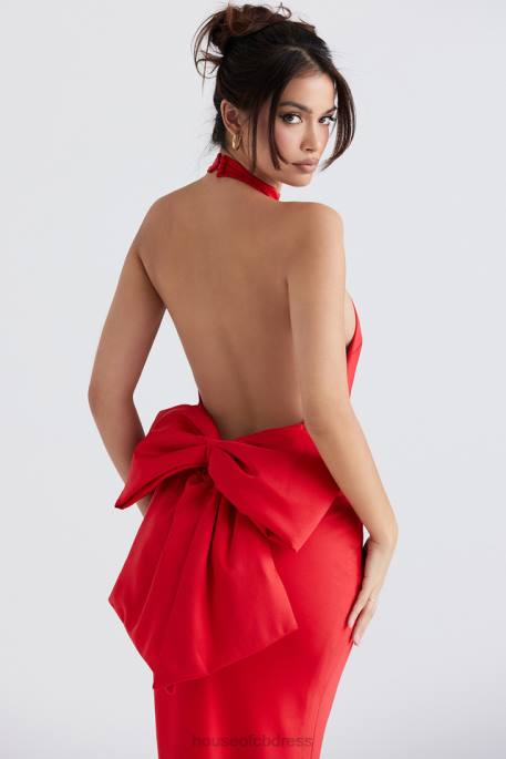 House of CB Ilaria Red Bow Halter Dress Clothing 4H6N349