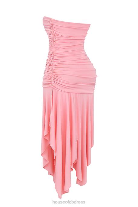 House of CB Ivana Apricot Gathered Asymmetric Dress Clothing 4H6N209
