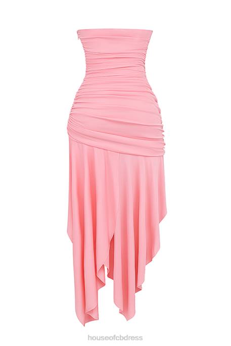 House of CB Ivana Apricot Gathered Asymmetric Dress Clothing 4H6N209