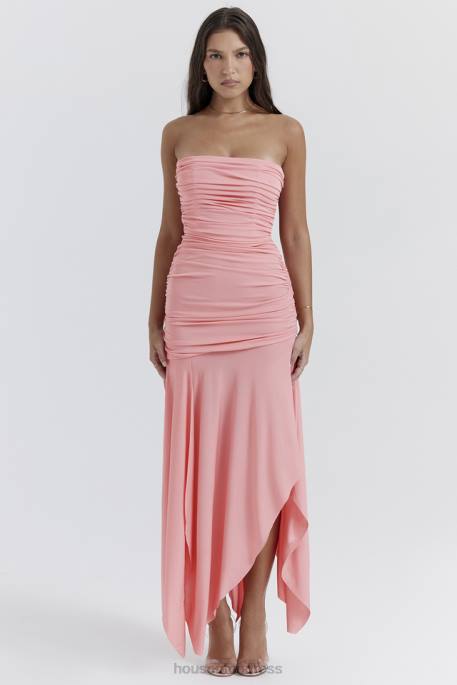 House of CB Ivana Apricot Gathered Asymmetric Dress Clothing 4H6N209