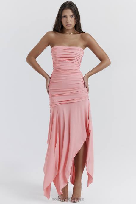 House of CB Ivana Apricot Gathered Asymmetric Dress Clothing 4H6N209