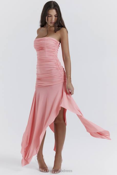 House of CB Ivana Apricot Gathered Asymmetric Dress Clothing 4H6N209