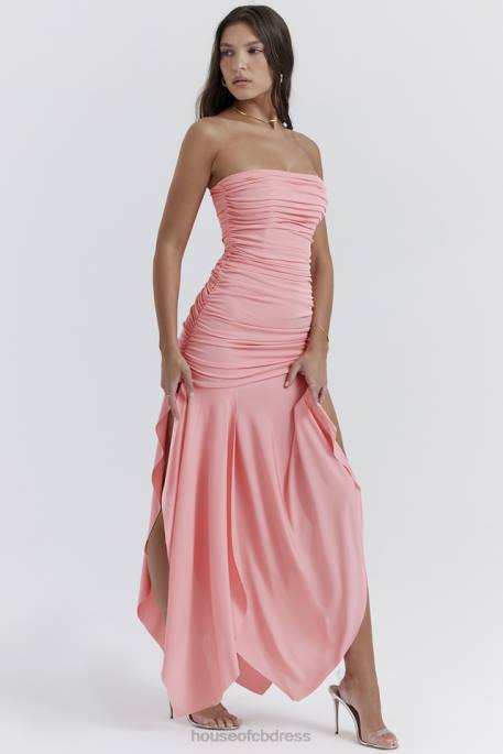 House of CB Ivana Apricot Gathered Asymmetric Dress Clothing 4H6N209