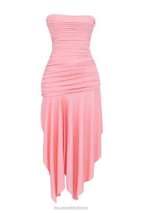 House of CB Ivana Apricot Gathered Asymmetric Dress Clothing 4H6N209